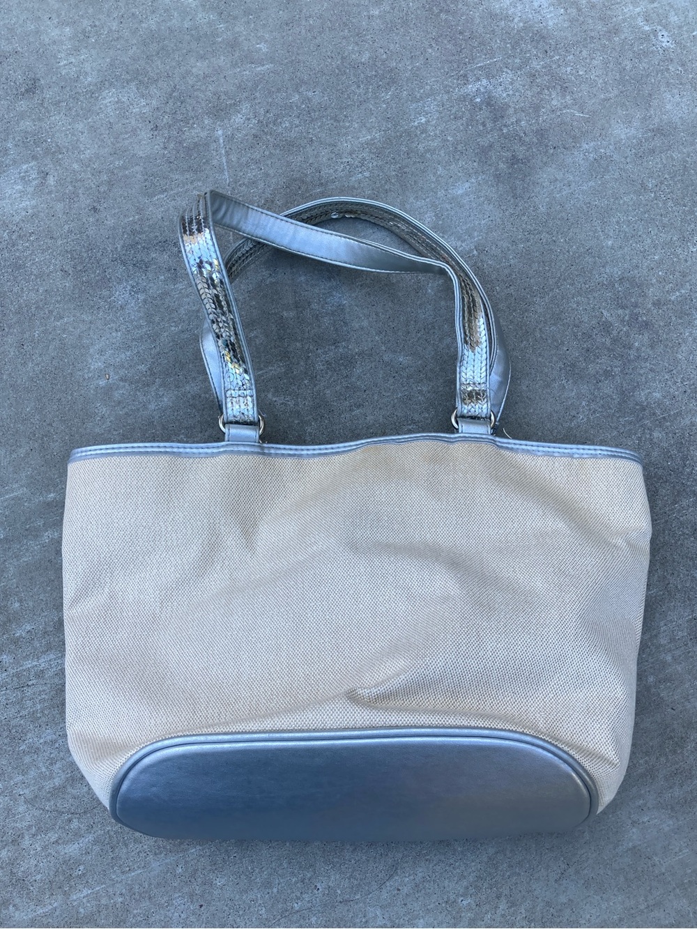 Classic Neutral Canvas Tote with Silver Trim